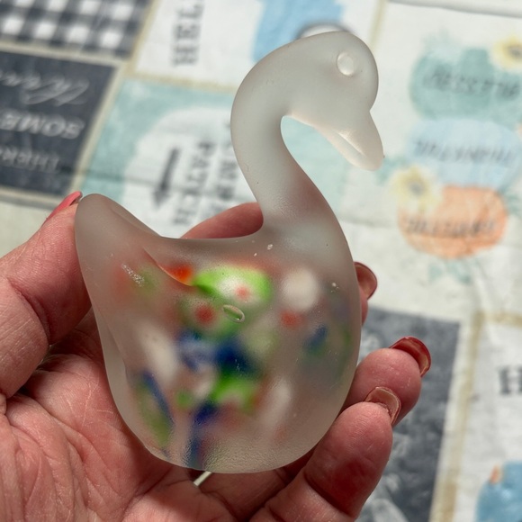 Frosted Glass Swan with Multicolor Accents - Picture 3 of 11
